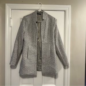 Grey open v neck blazer with pockets